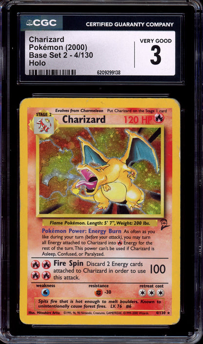 2000 Pokémon Game Base Set 2 Charizard-Holo #4 CGC 3 VERY GOOD