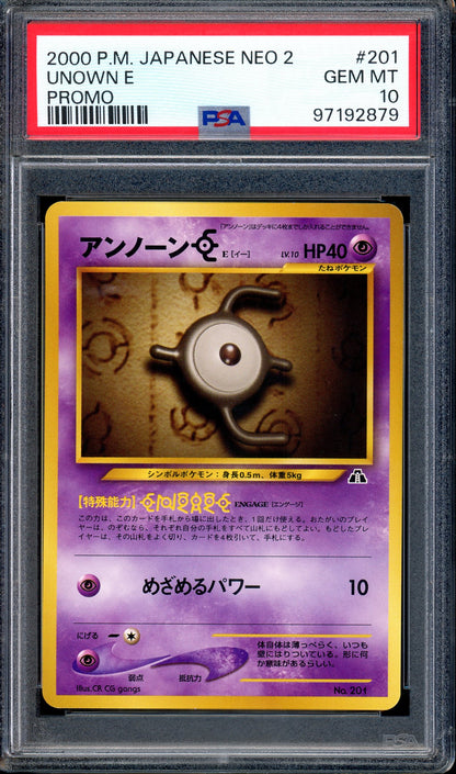 2000 Pokémon Japanese Promo Neo 2 Unown E #201 PSA 10 GEM MINT