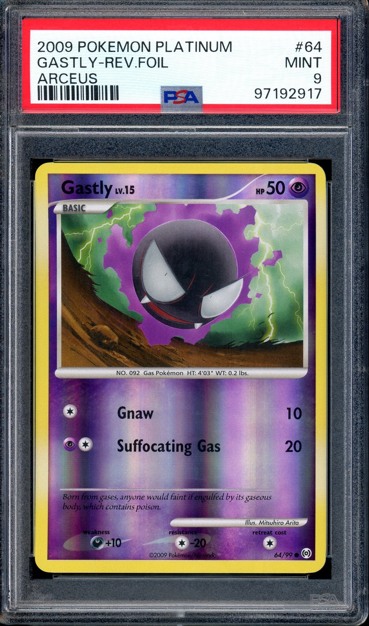 2009 Pokémon Platinum Arceus Gastly-Reverse Foil #64 PSA 9 MINT