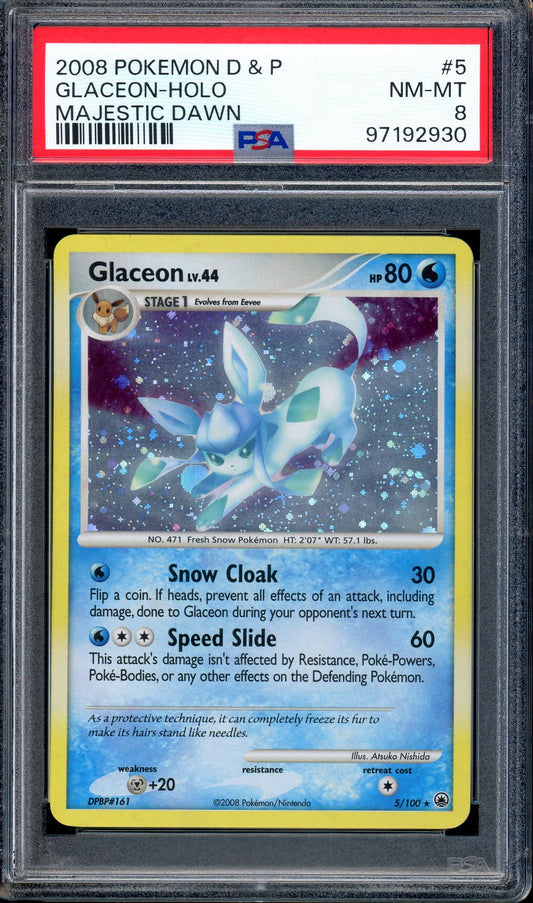 2008 Pokémon Diamond & Pearl Majestic Dawn Glaceon-Holo #5 PSA 8 NM-MT