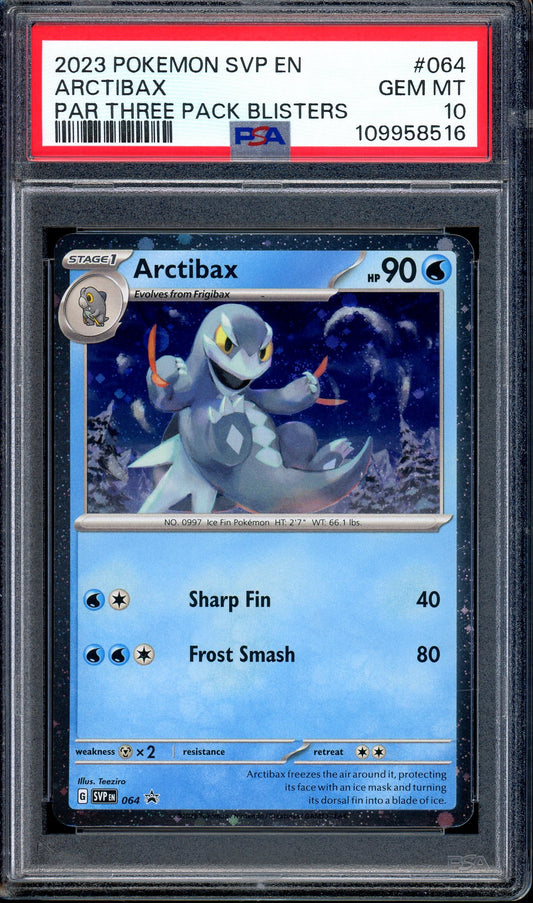 2023 Pokémon SVP Black Star Promo Paradox Rift Three Pack Blister Arctibax #64 PSA 10 GEM MINT
