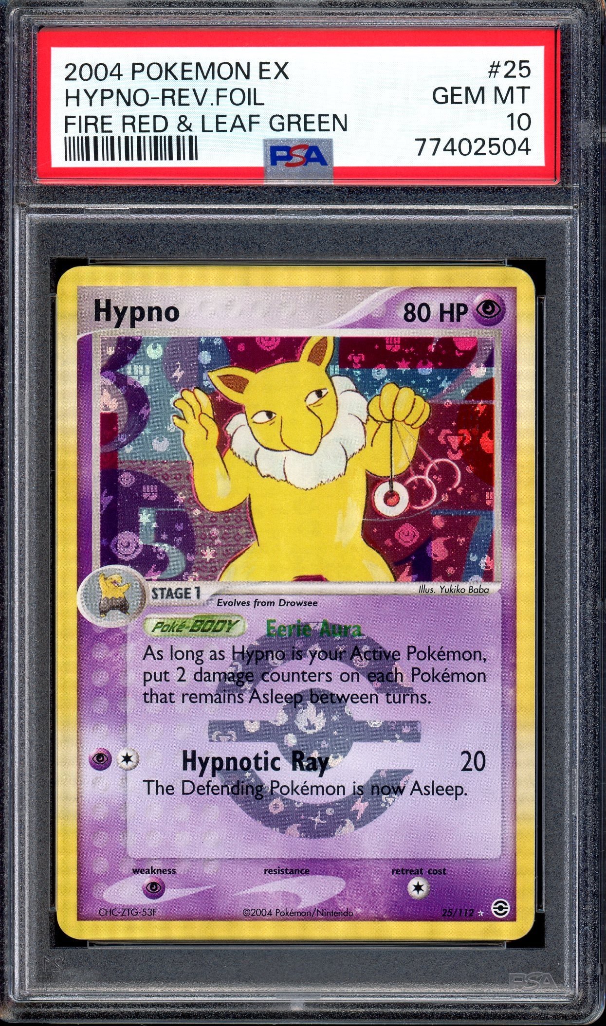 2004 Pokémon EX Fire Red & Leaf Green Hypno-Reverse Foil #25 PSA 10 GEM MINT