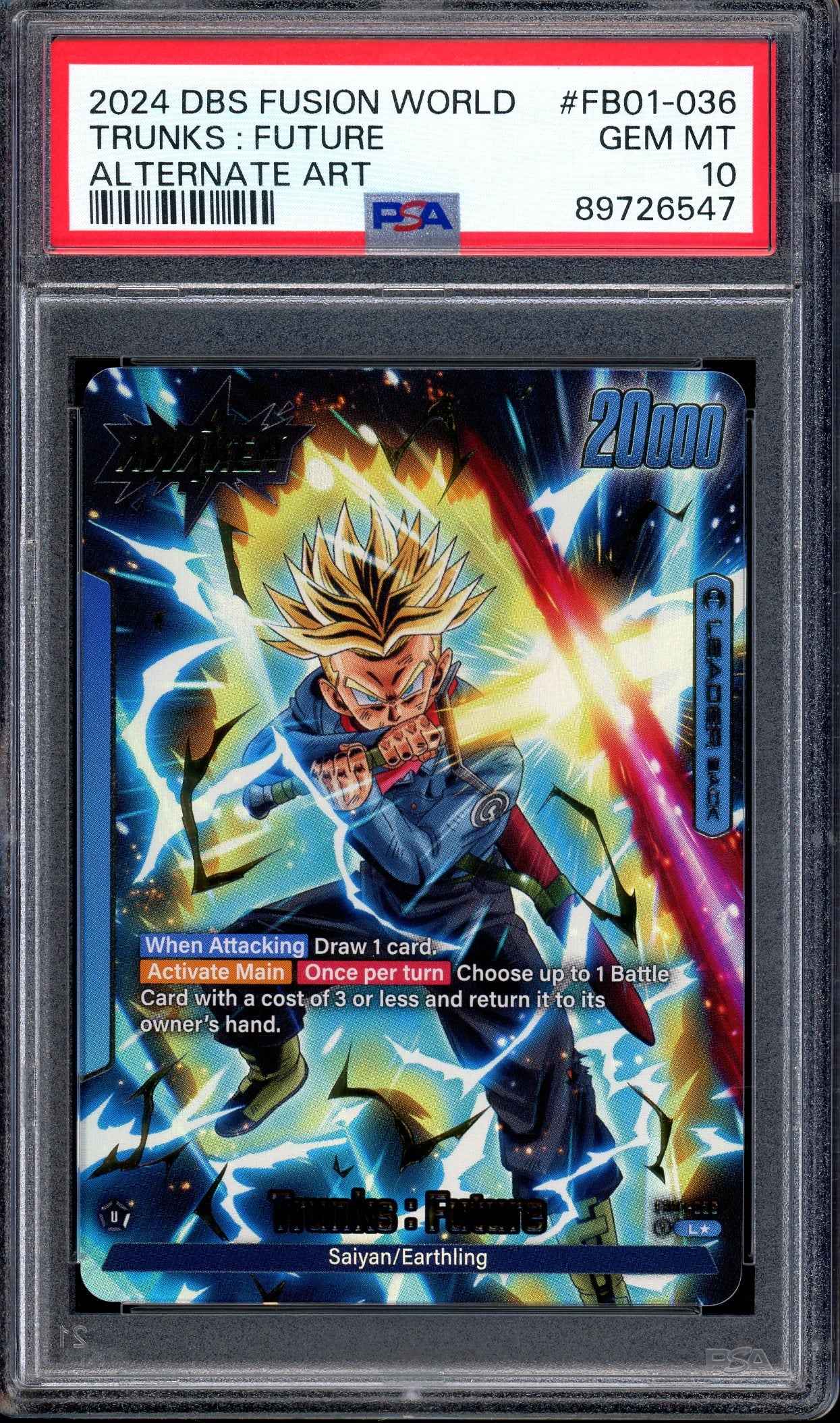 2024 Dragon Ball Super Fusion World Alternate Art Trunks Future #36 PSA 10 GEM MINT