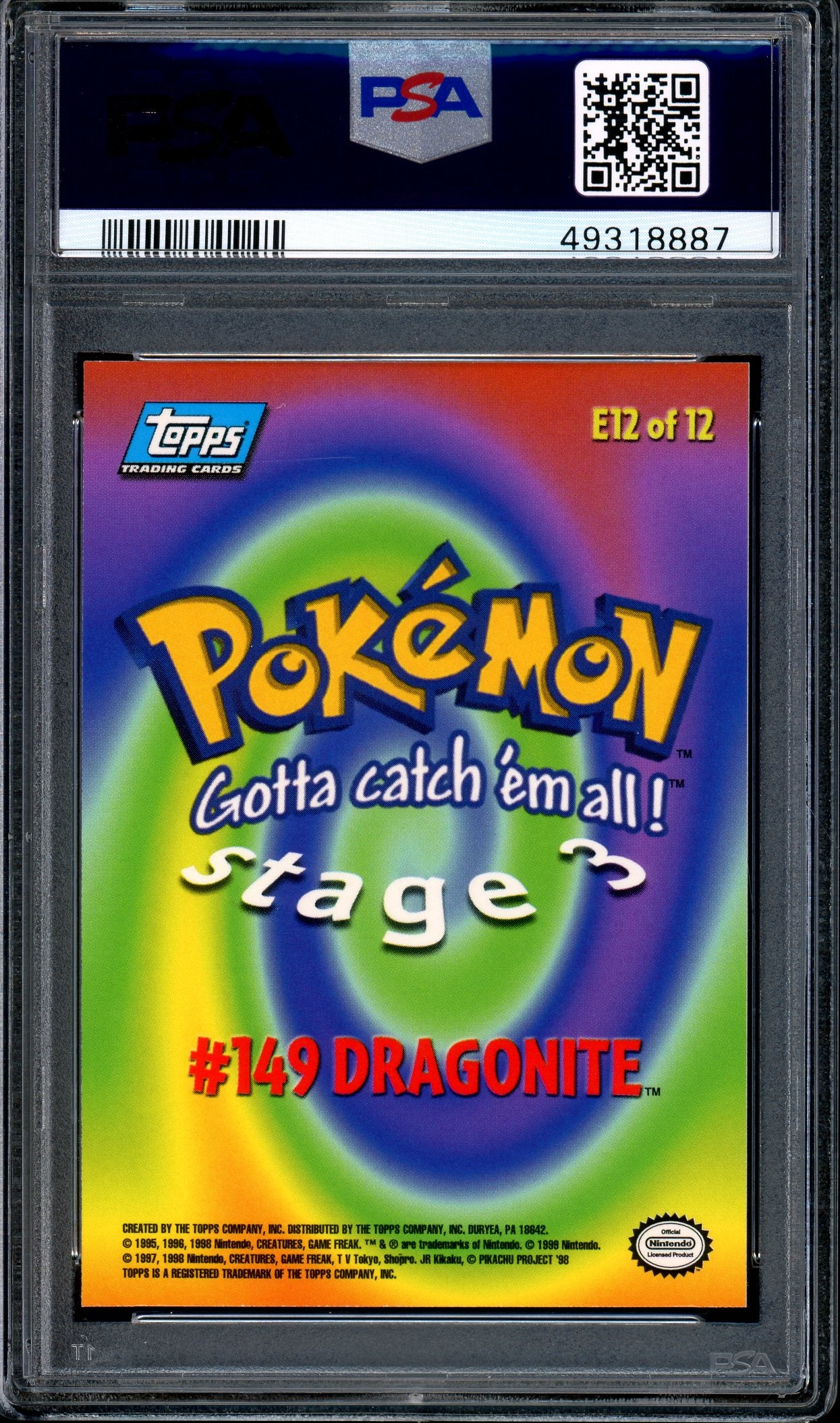 1999 Pokémon Topps Movie Edition Dragonite #E12 PSA 10 GEM MINT