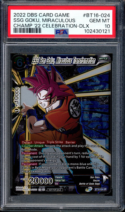2022 Dragon Ball Super Championship Celebration Pack SSG Son Goku, Miraculous Transformation PSA 10 GEM MINT