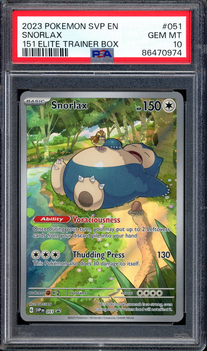 2023 Pokémon Scarlet & Violet 151 Elite Trainer Box Snorlax #51 PSA 10 GEM MINT