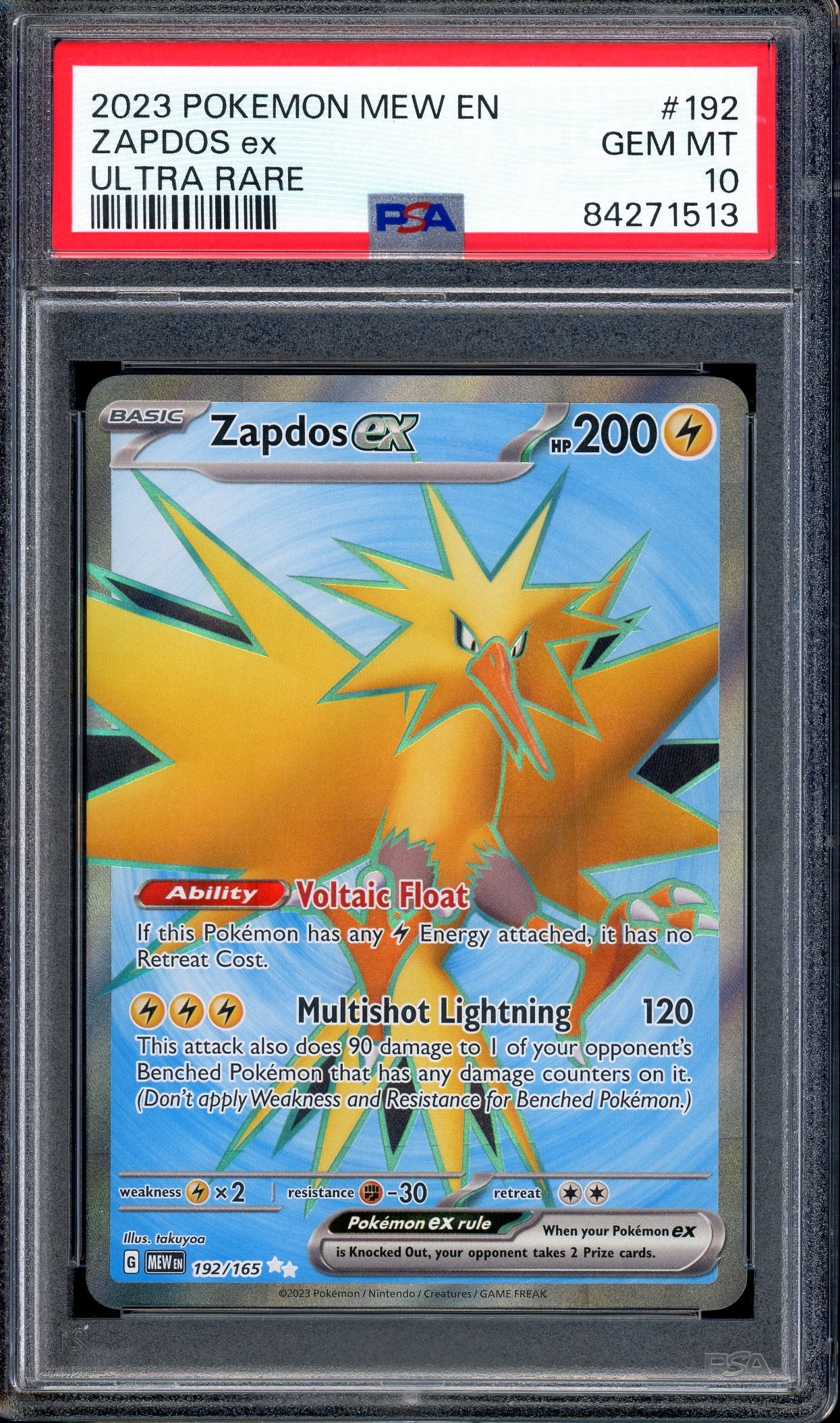 2023 Pokémon Scarlet & Violet 151 Ultra Rare Zapdos ex #192 PSA 10 GEM MINT