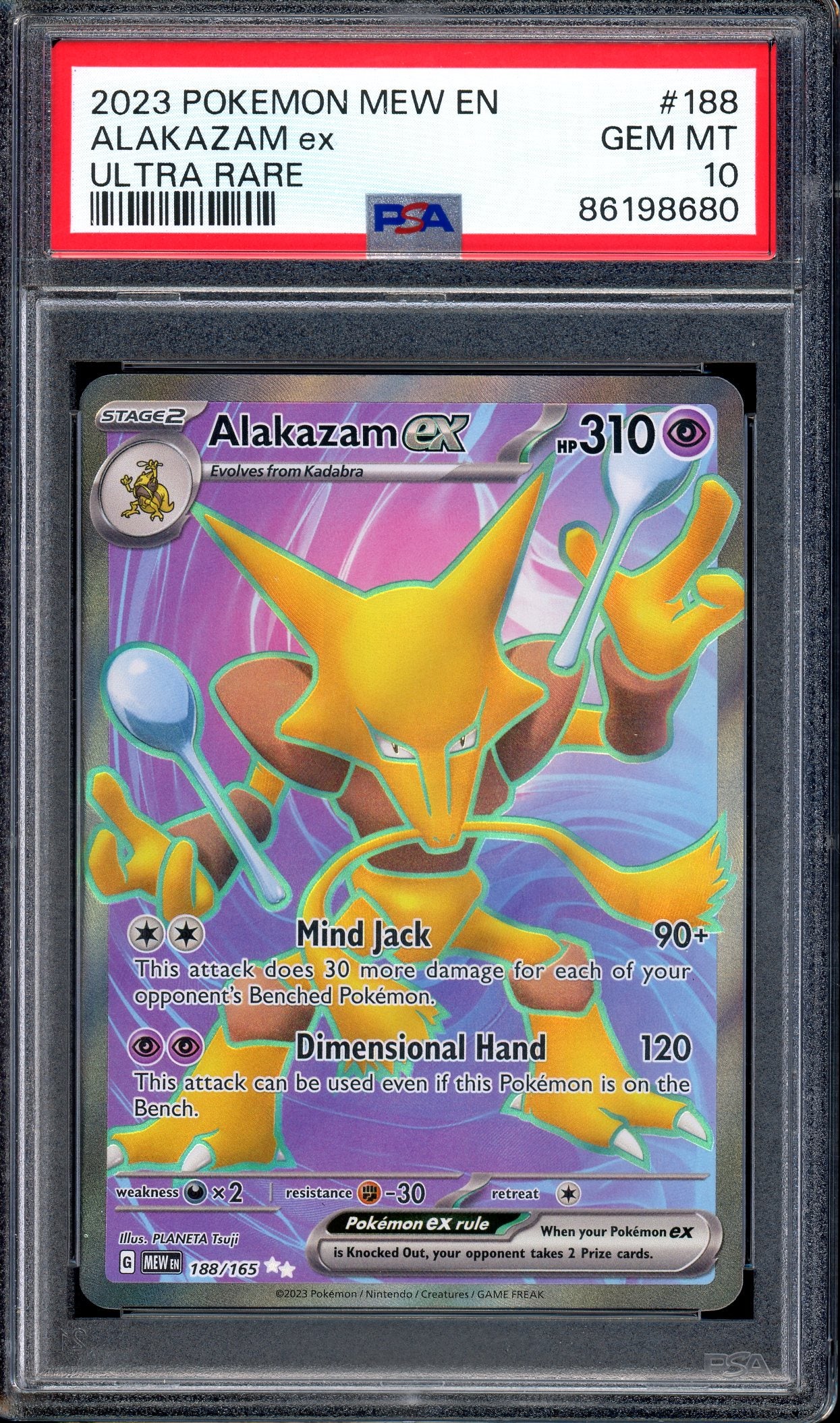 2023 Pokémon Scarlet & Violet 151 Ultra Rare Alakazam ex #188 PSA 10 GEM MINT