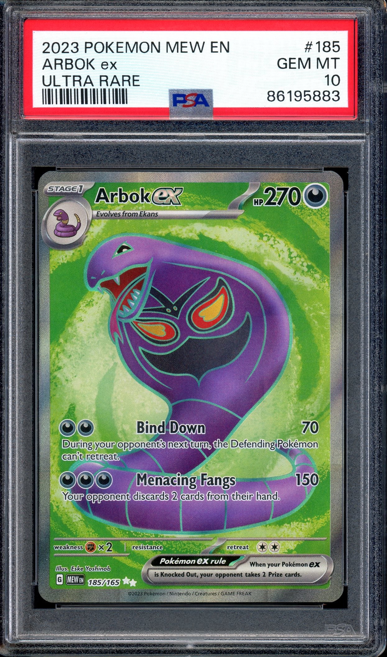 2023 Pokémon Scarlet & Violet 151 Ultra Rare Arbok ex #185 PSA 10 GEM MINT