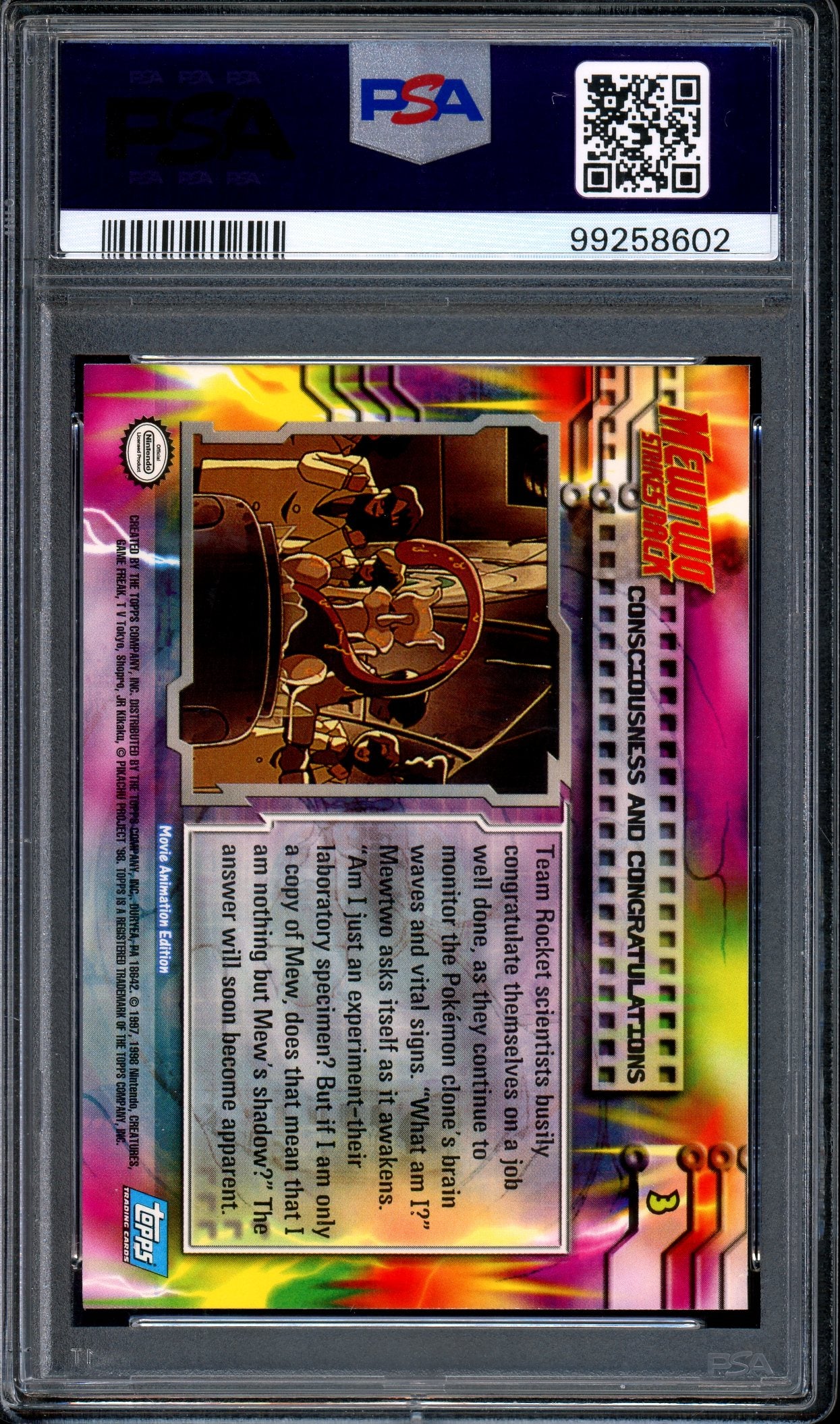 1999 Pokémon Topps Pokemon Movie Edition Consiousness And Congratulation #3 PSA 8 NM-MT