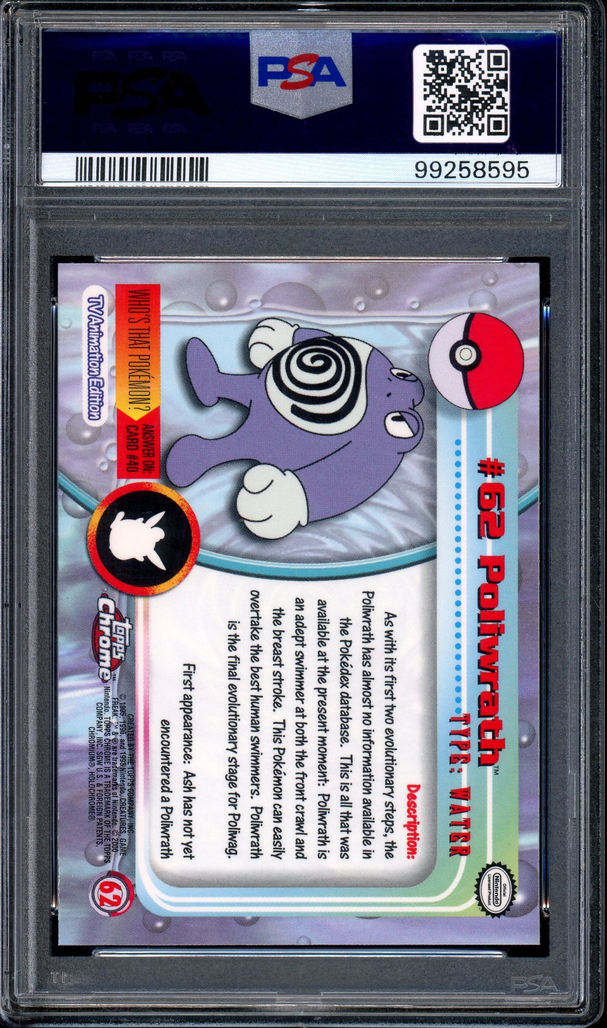 2000 Pokémon Topps Chrome TV Poliwrath #62 PSA 9 MINT