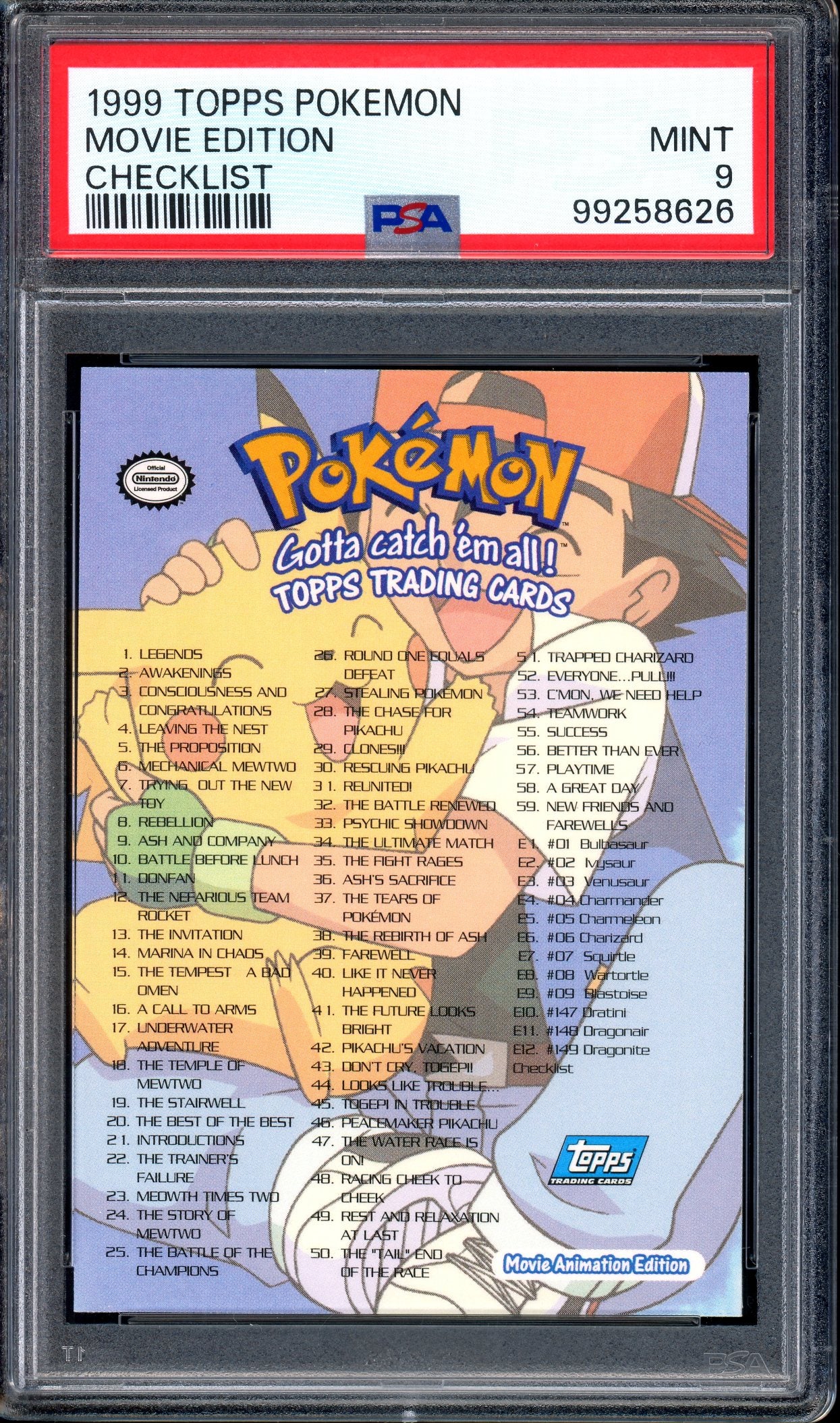 1999 Pokémon Topps Movie Edition Checklist PSA 9 MINT