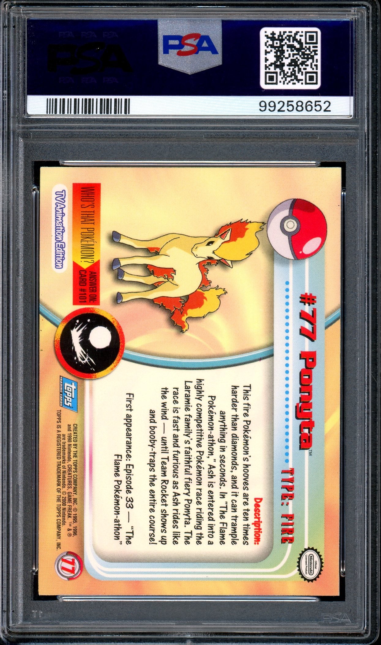 2000 Pokémon Topps TV Animation Series 2 Ponyta-Foil #77 PSA 9 MINT