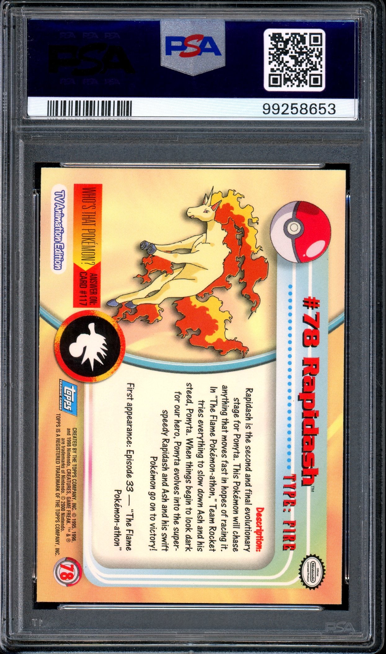 2000 Pokémon Topps TV Animation Series 2 Rapidash-Foil #78 PSA 9 MINT