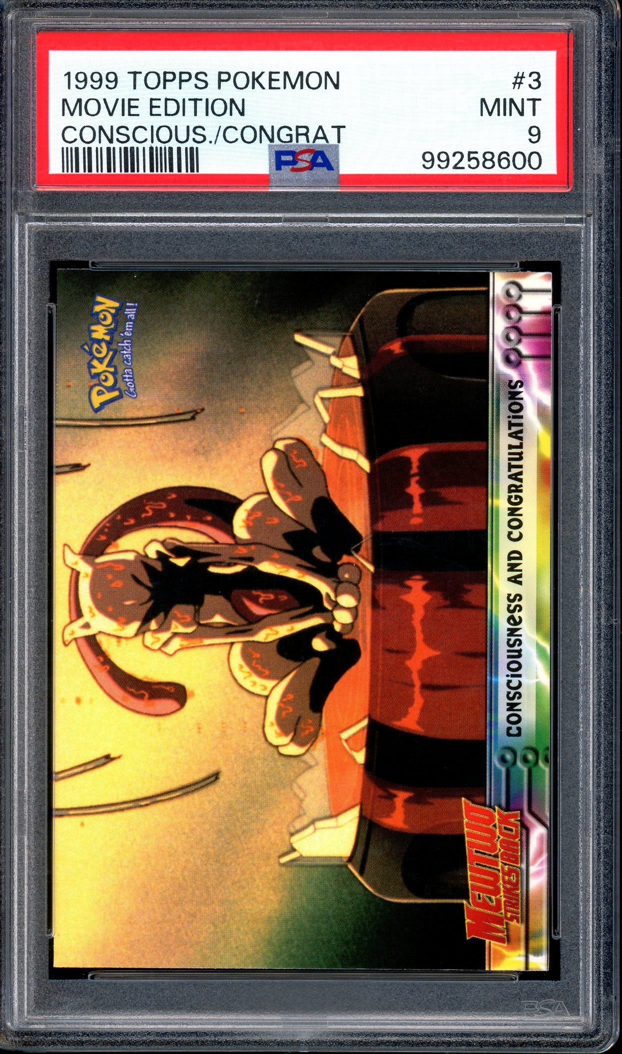 1999 Pokémon Topps Pokemon Movie Edition Consiousness And Congratulation #3 PSA 9 MINT