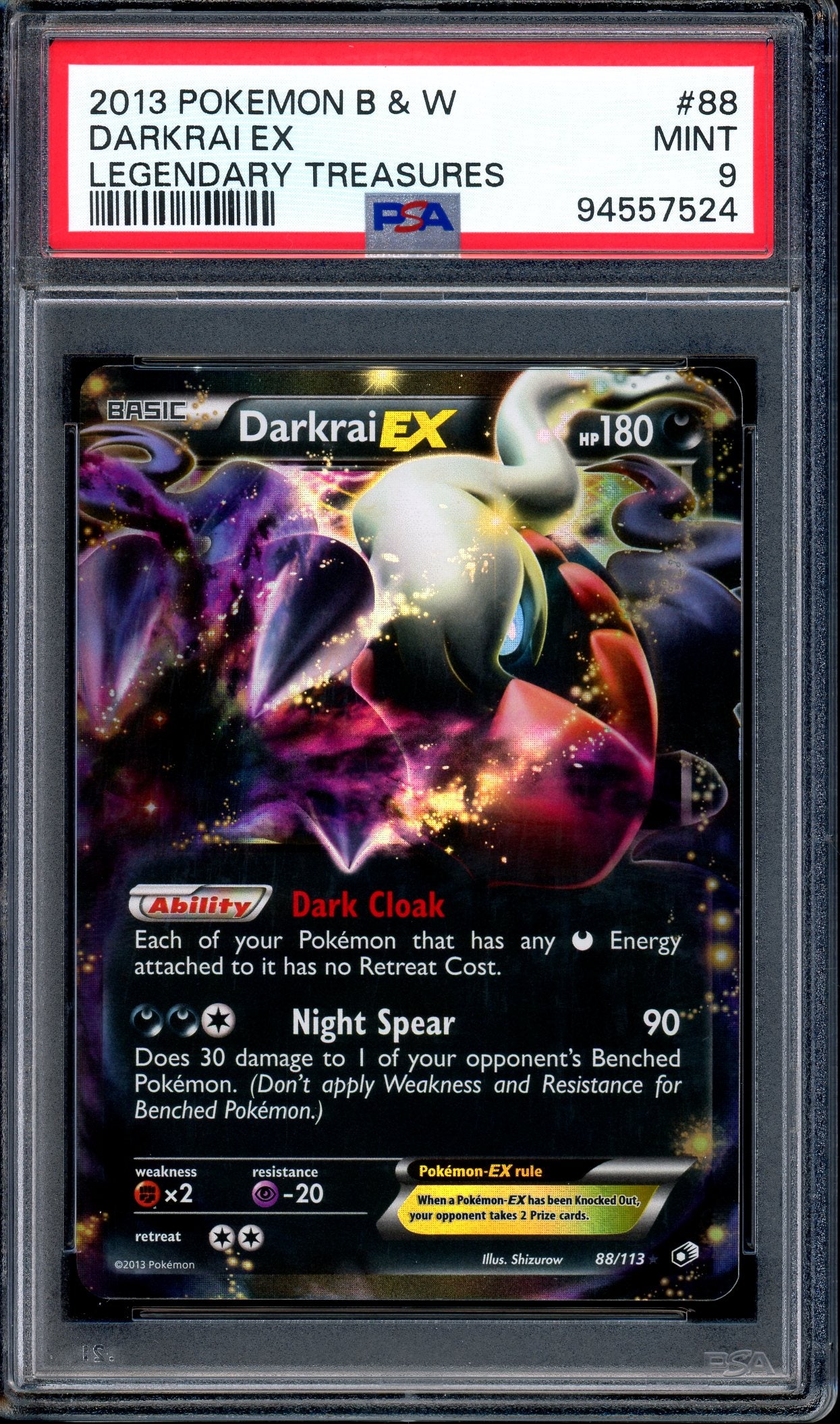 2013 Pokémon Black & White Legendary Treasures Darkrai EX #88 PSA 9 MINT