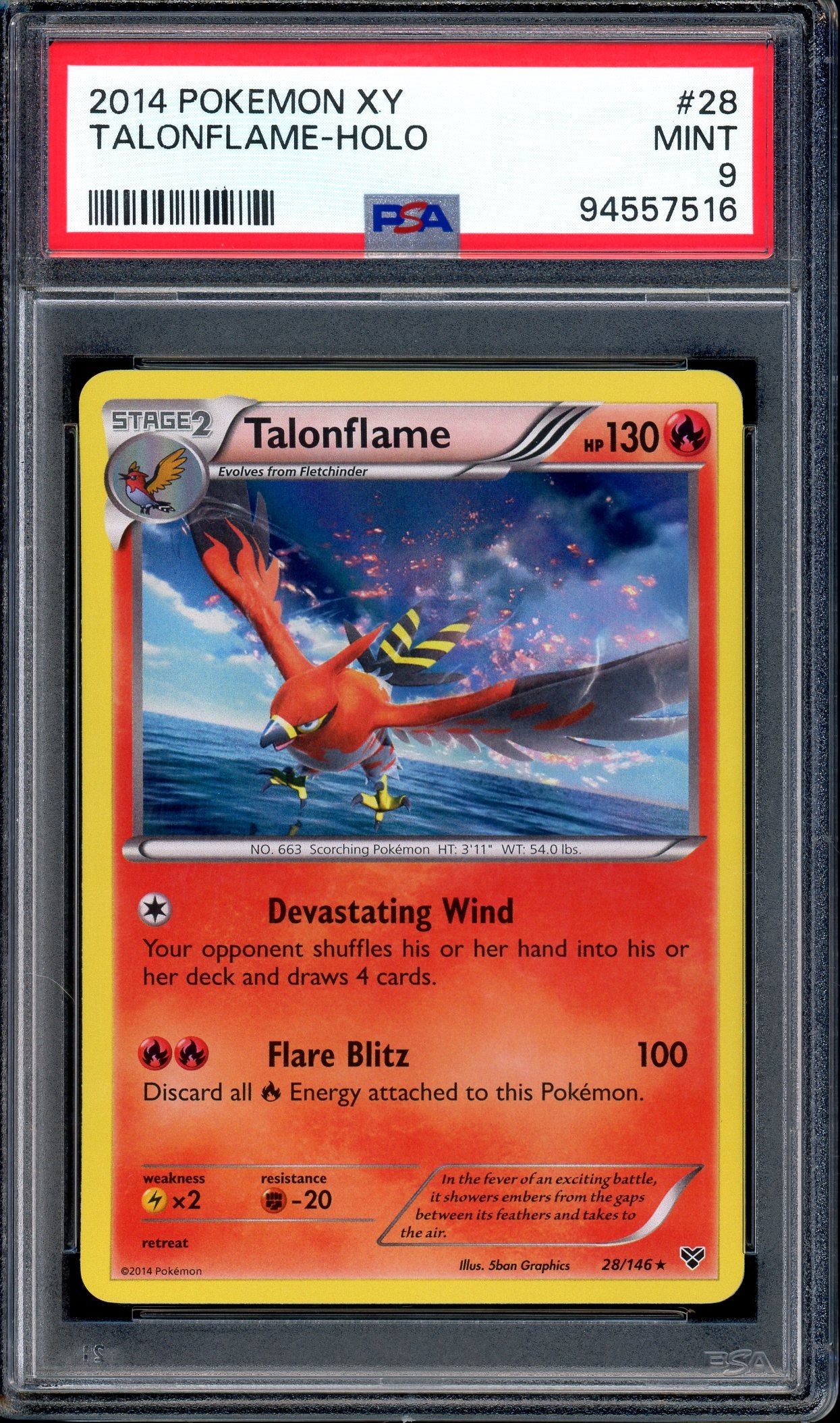 2014 Pokémon XY Talonflame-Holo #28 PSA 9 MINT