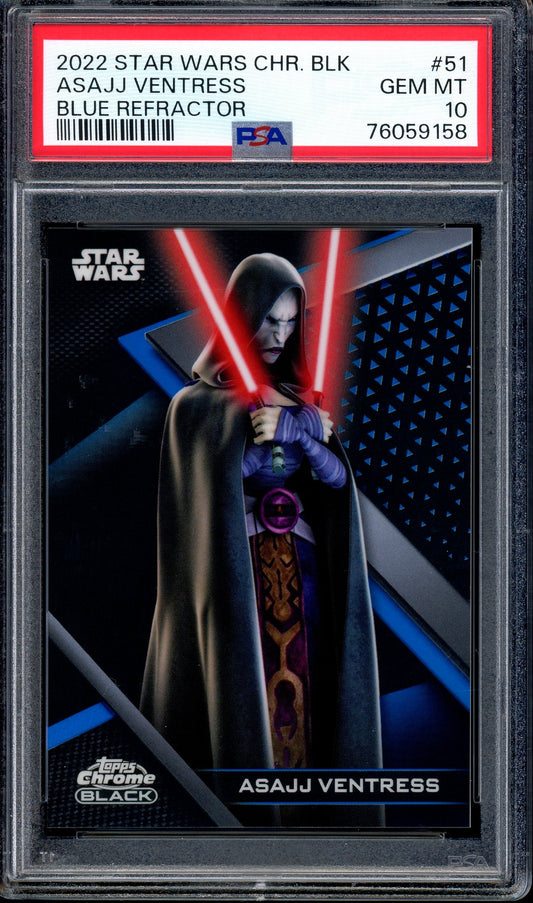 2022 Topps Chrome Black Star Wars Blue Refractor Asajj Ventress /75 #51 PSA 10 GEM MINT