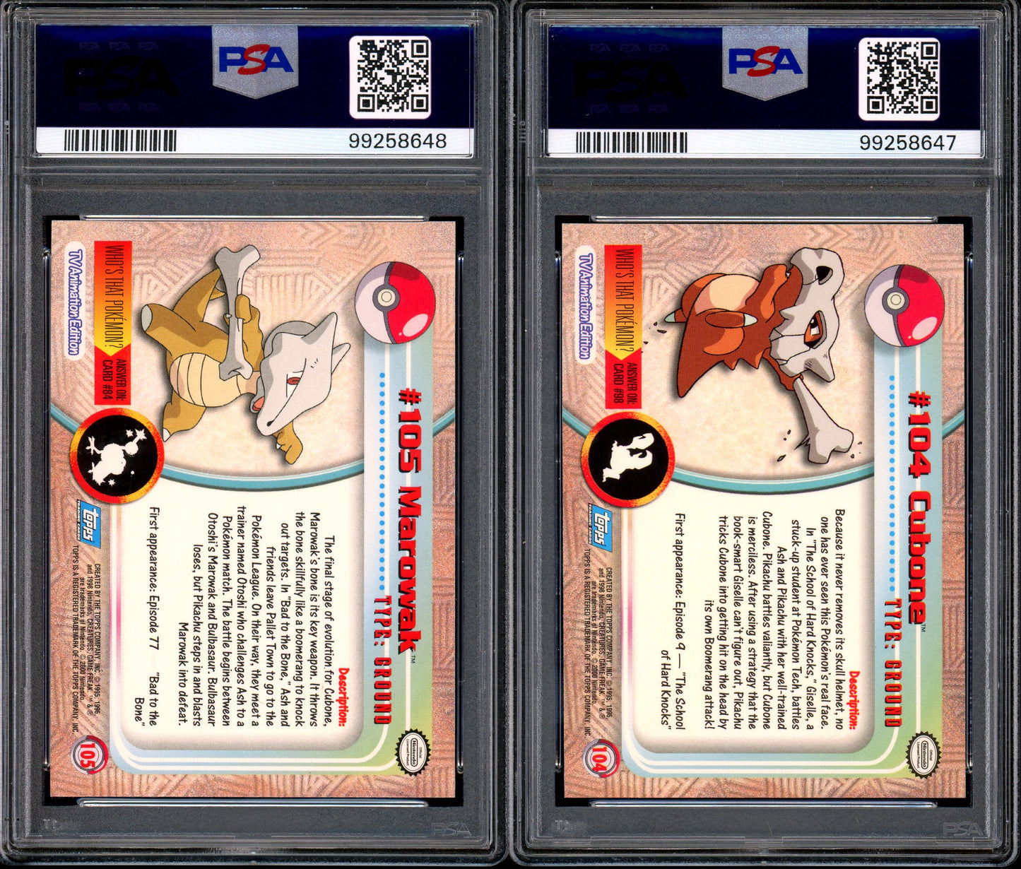 2000 Pokémon Topps TV Animation Series 2 Cubone & Marowak-Foil PSA 10 GEM MINT