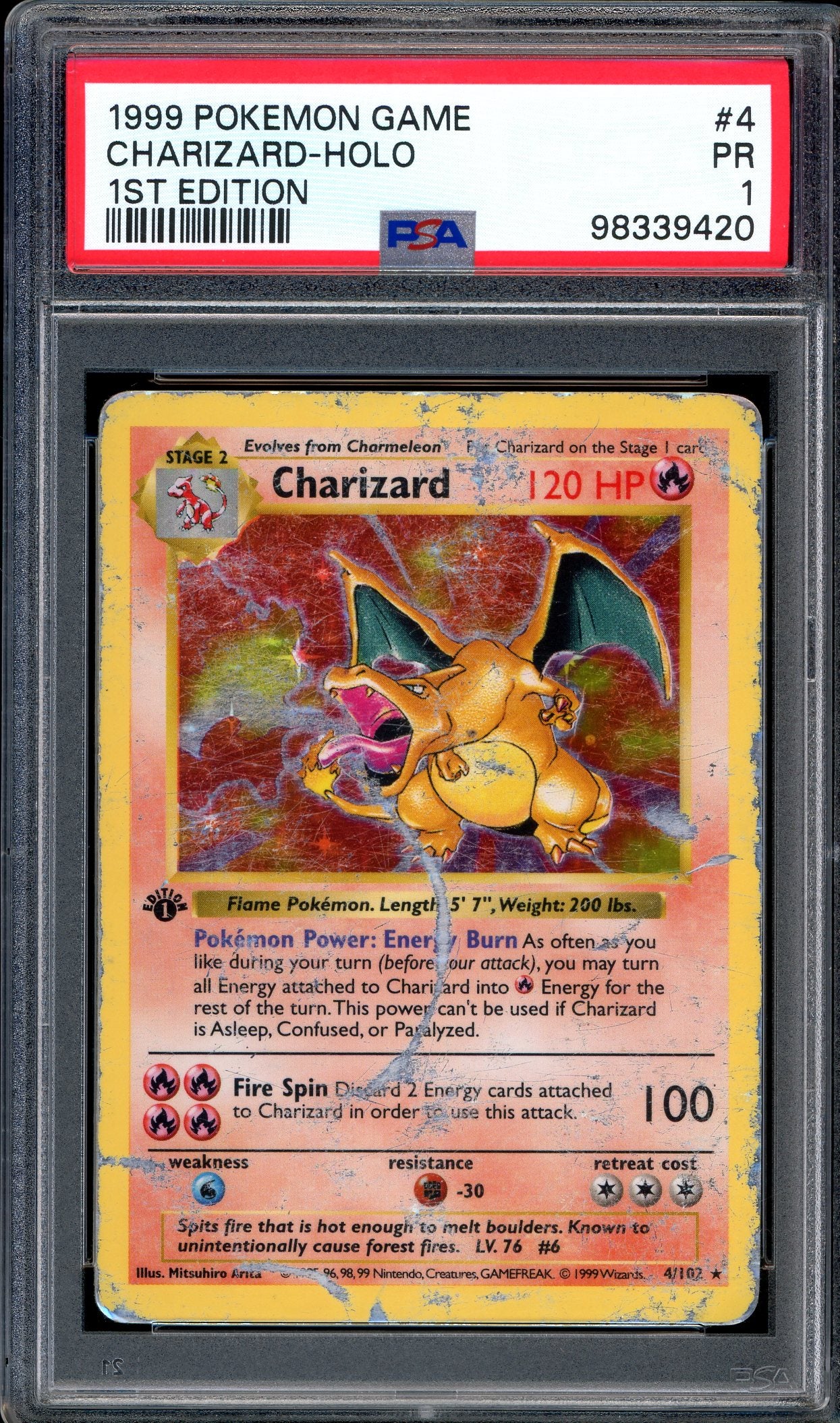 1999 Pokémon Game 1st Edition Charizard-Holo #4 PSA 1 POOR