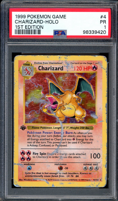 1999 Pokémon Game 1st Edition Charizard-Holo #4 PSA 1 POOR