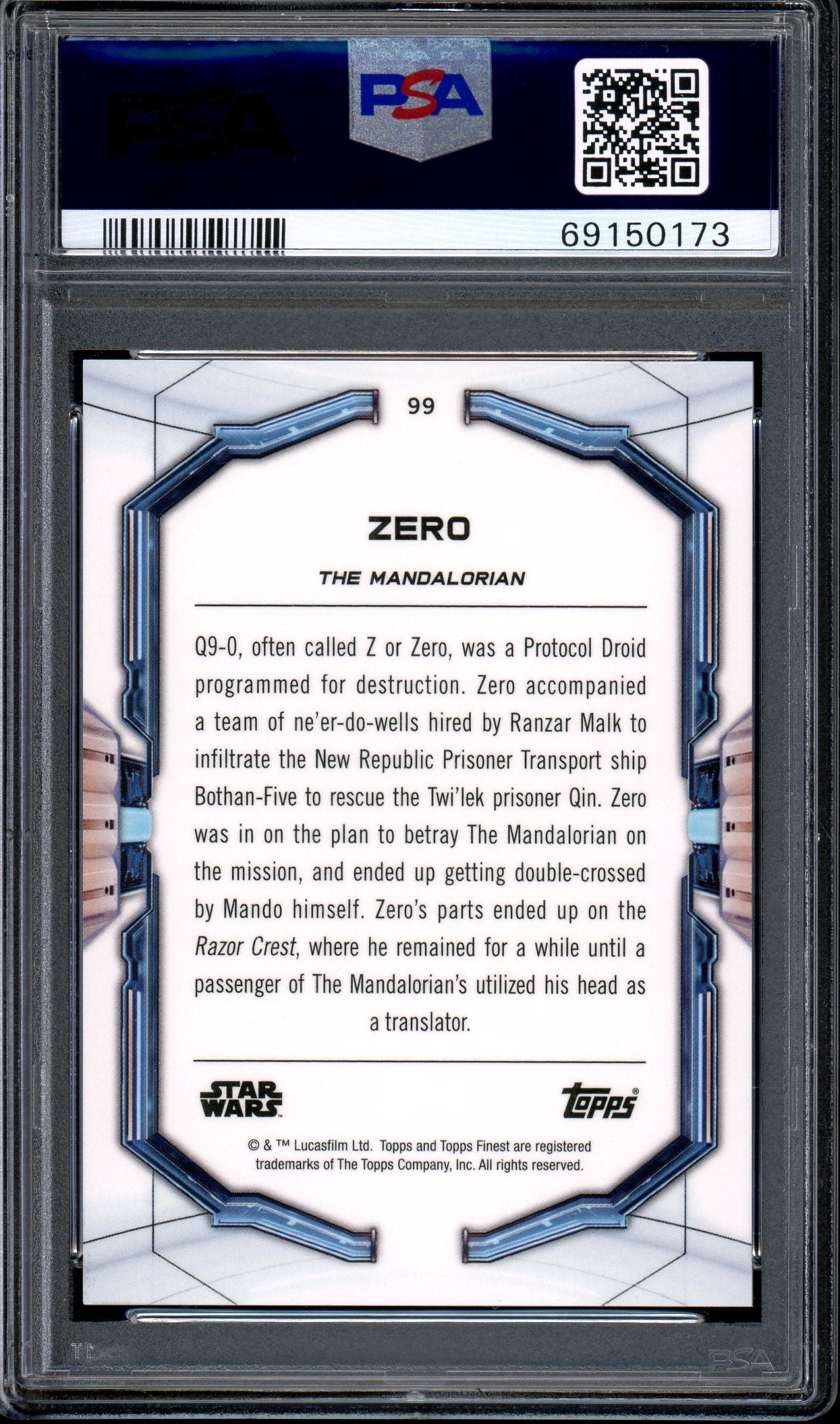 2022 Topps Finest Star Wars Black Refractor Zero 1/10 #99 PSA 9 MINT