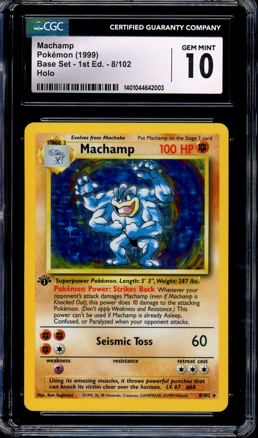 1999 Pokémon Game 1st Edition Machamp-Holo #8 CGC 10 GEM MINT