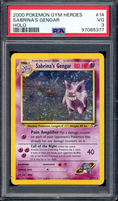 2000 Pokémon Gym Heroes Sabrina's Gengar-Holo #14 PSA 3 VG