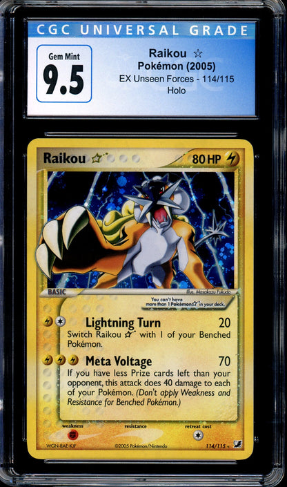 2005 Pokémon EX Unseen Forces Gold Star Raikou-Holo #114 CGC 9.5 GEM MINT